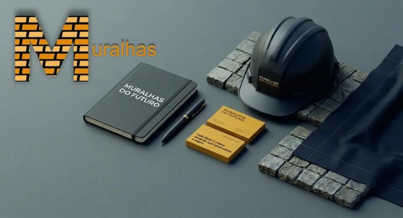 Identidade visual da Muralhas do Futuro aplicada em materiais de obra e comunicação