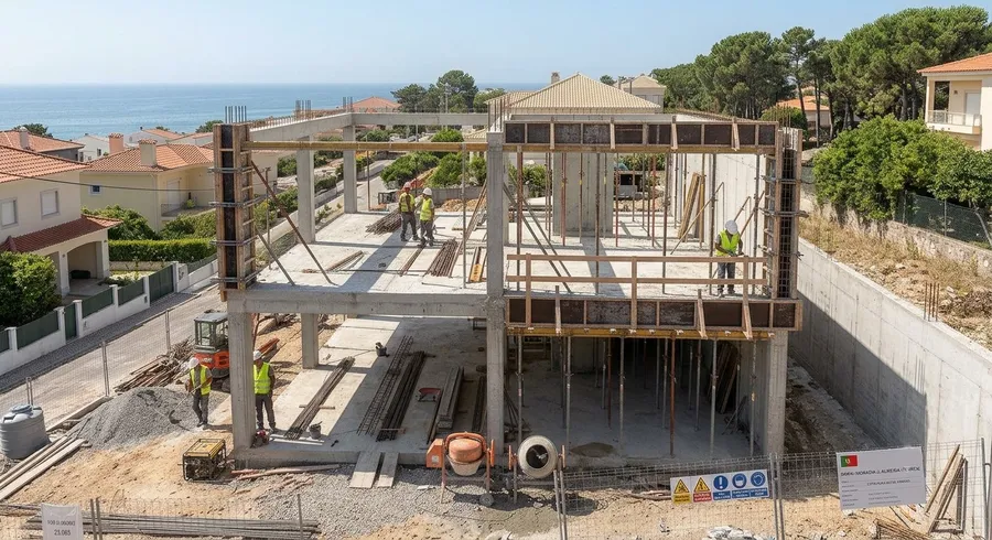 Moradia unifamiliar em construção, estrutura de betão armado, Olival