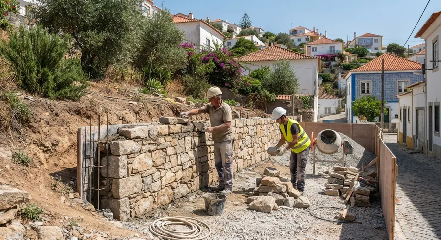 Muro de contenção em alvenaria de pedra, Olival